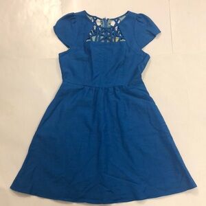 Maeve 6 Dress Blue Pockets short sleeve zipper back light pleats Excellent